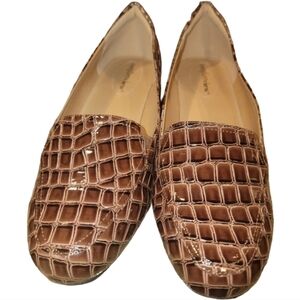 COMFORTVIEW; Women's Brown Croc Embossed Devon Flat, Sz 10 1/2 WW